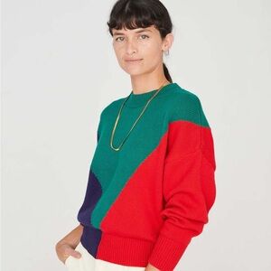 Clare V Colorblock crew neck sweater Blue, Green, and Red Sweater size small